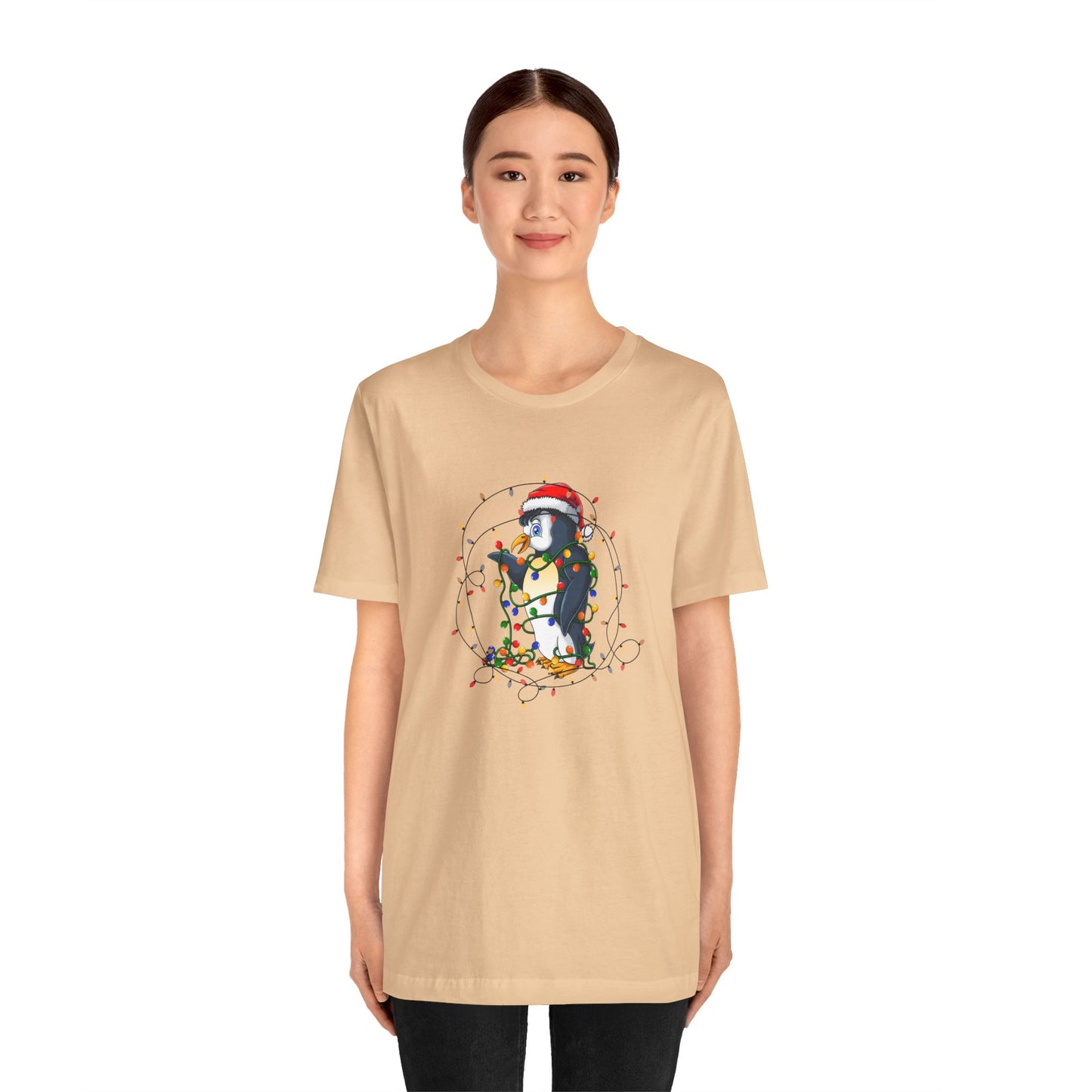 Penguin with Christmas Light - Unisex Jersey Short Sleeve Tee - 10407