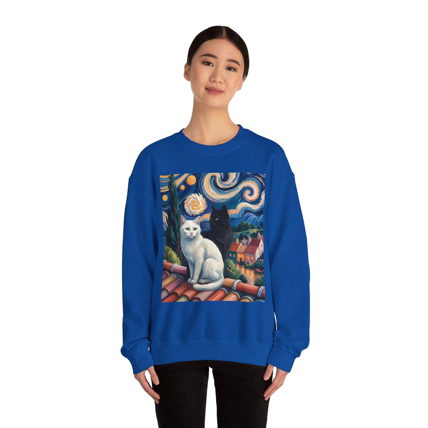 Van Gogh Style Cat Art Sweatshirt - Cozy Unisex Crewneck, Valentines Day Gift for Cat Lovers - 14761