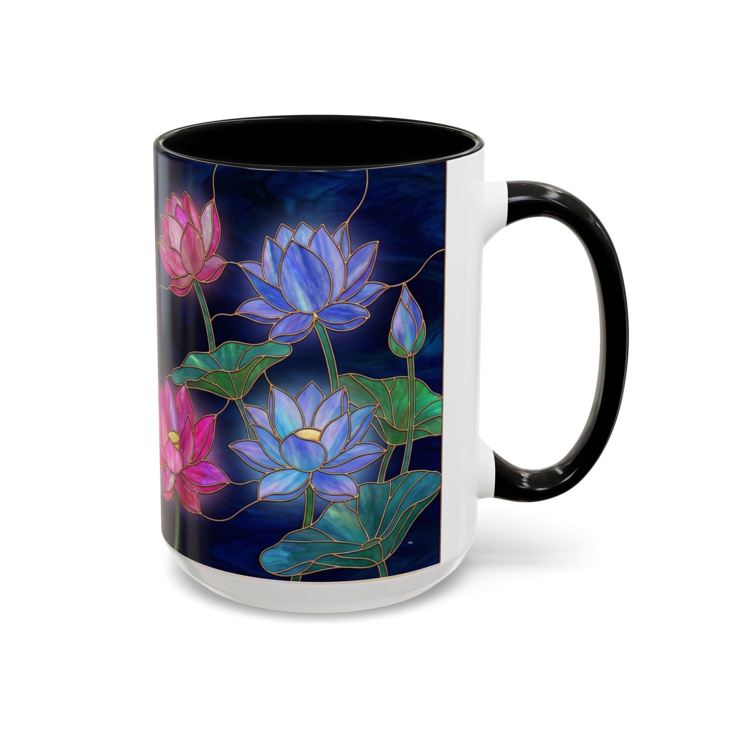 Lotus Floral Accent Coffee Mug — Stained Glass Design (11/15oz) - 14576