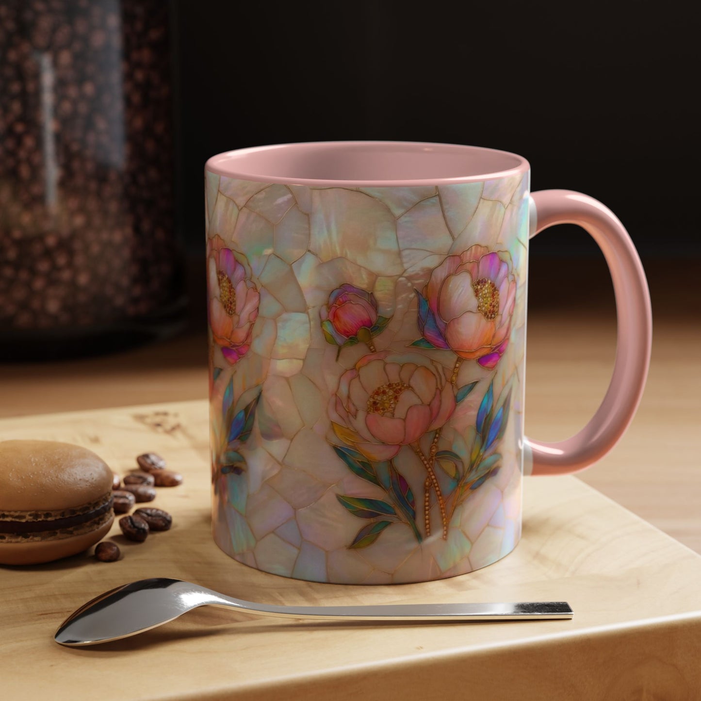 Peony Stained Glass Accent Coffee Mug – Floral Art 11/15oz - 14519