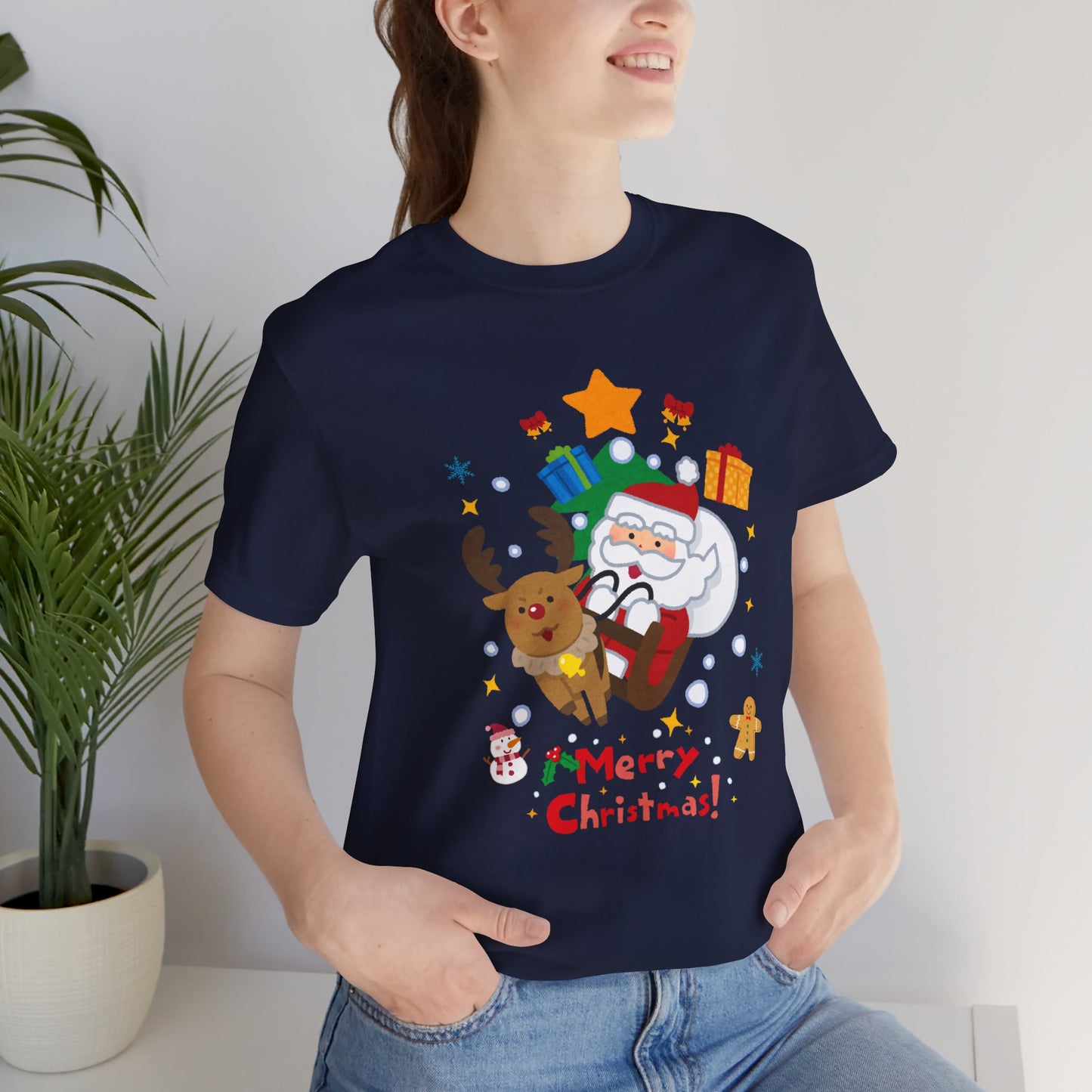 Santa & Reindeer, Merry Christmas - Unisex Jersey Short Sleeve Tee - 10494