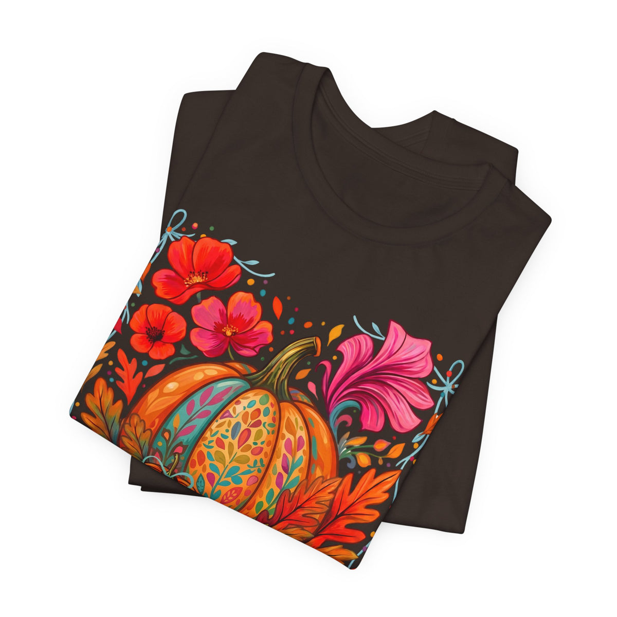 Autumn Floral Pumpkin T-Shirt, Fall Harvest Graphic Tee - 14930