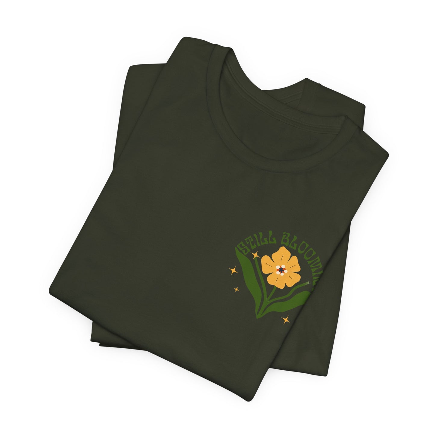 Still Blooming Floral T-Shirt, Retro Yellow Flower Graphic Tee  - 14957
