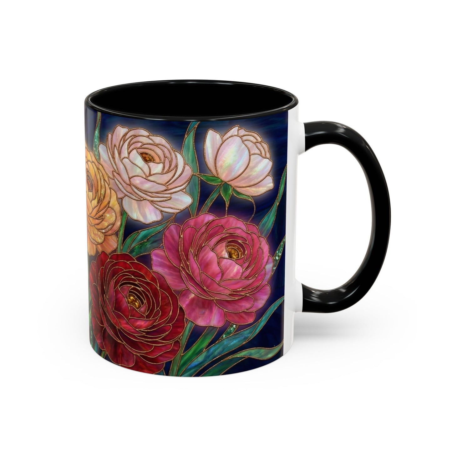 Ranunculus Floral Accent Coffee Mug — Stained Glass Design (11/15oz) - 14584