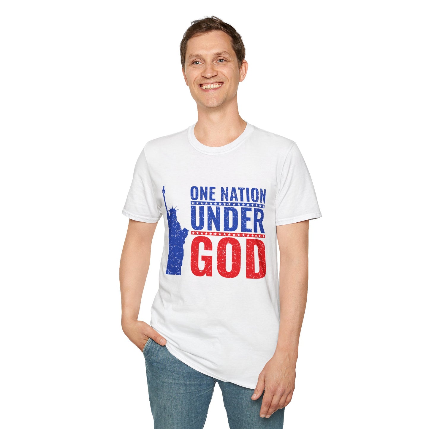 One Nation Under God, Patriotic Softstyle T-Shirt - Independence Day Tee, Fourth of July Shirt, Unisex Comfort Wear, Gift for Veterans - 13494