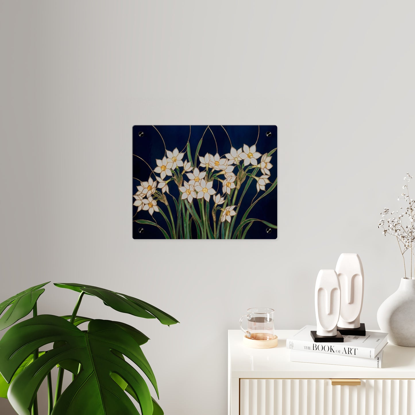 Whitepaper Narcissus Acrylic Wall Art Panel — (Floral Modern Decorative Plaque) - 14598