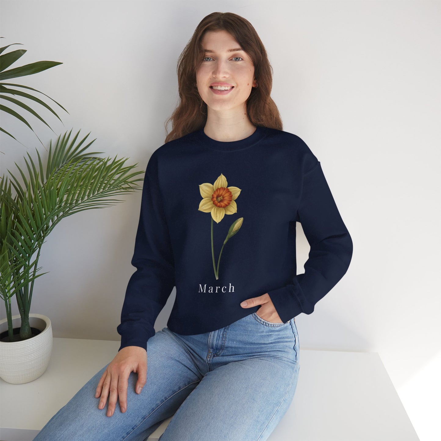 March Birth Flower Daffodil Crewneck Sweatshirt – Floral Birthday Gift Pullover - 14822