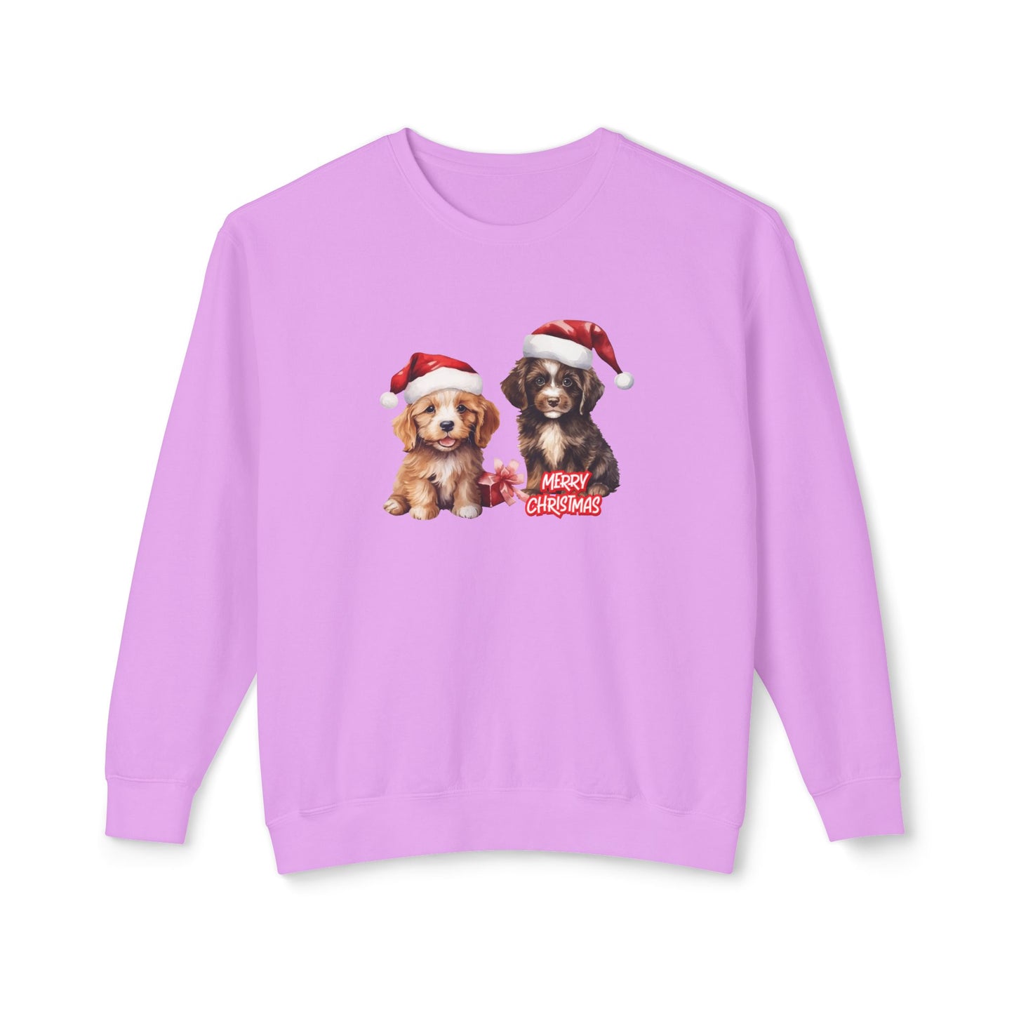 Two Puppies, Merry Christmas - Unisex Lightweight Crewneck Sweatshirt - 10269