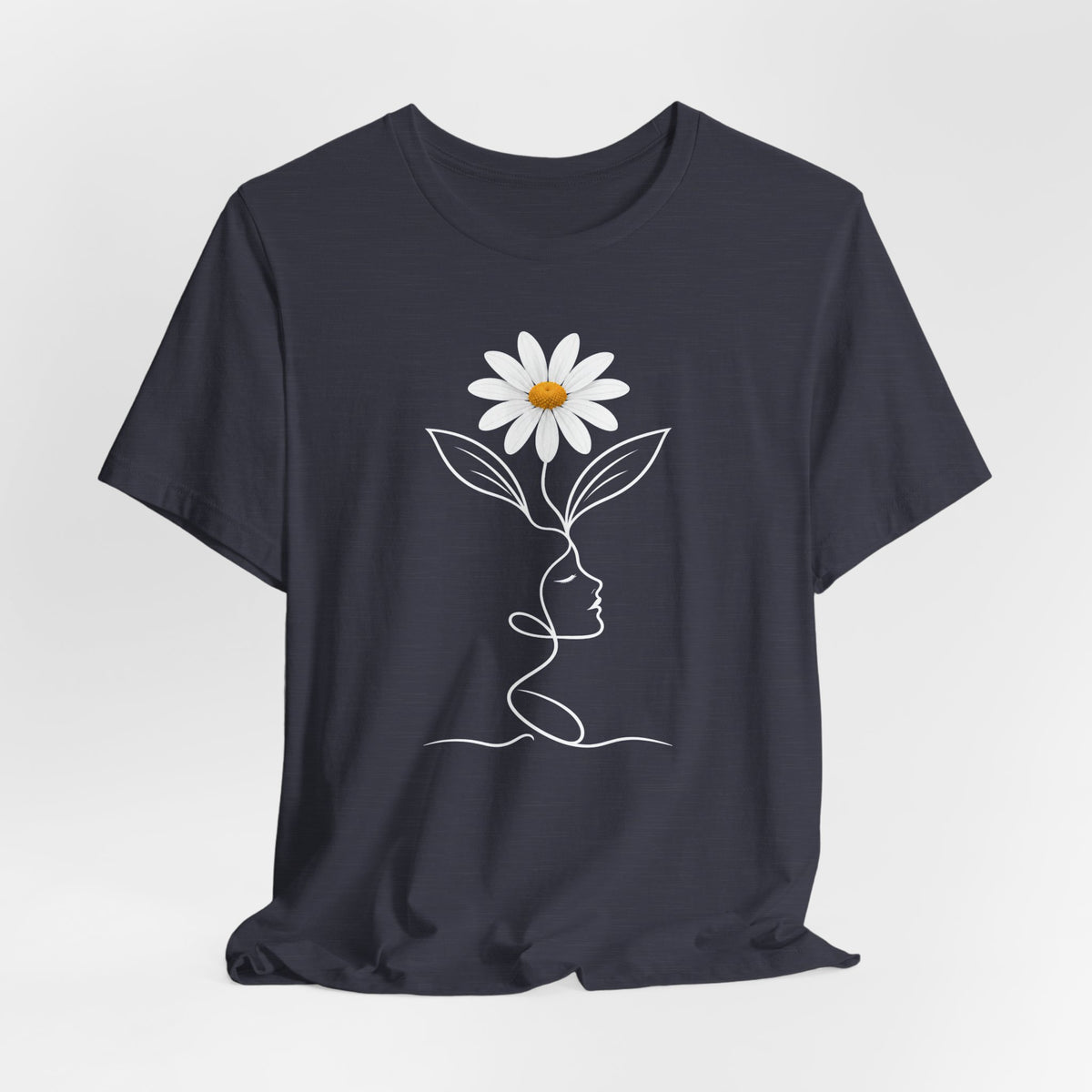 Daisy Woman Face T-Shirt, Minimalist Floral Line Art Tee - 14522