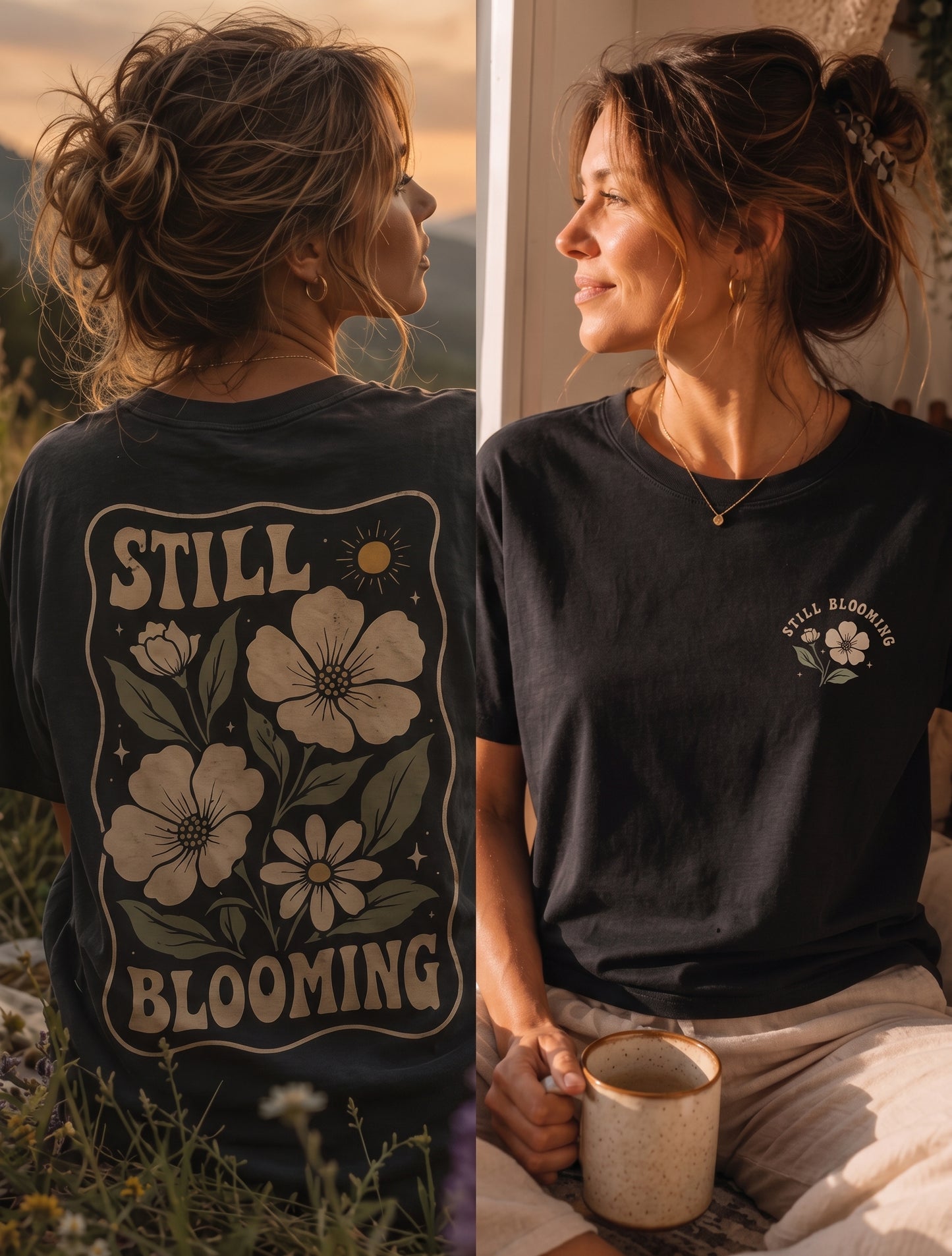 Still Blooming Floral T-Shirt, Retro Botanical Graphic Tee - 14956