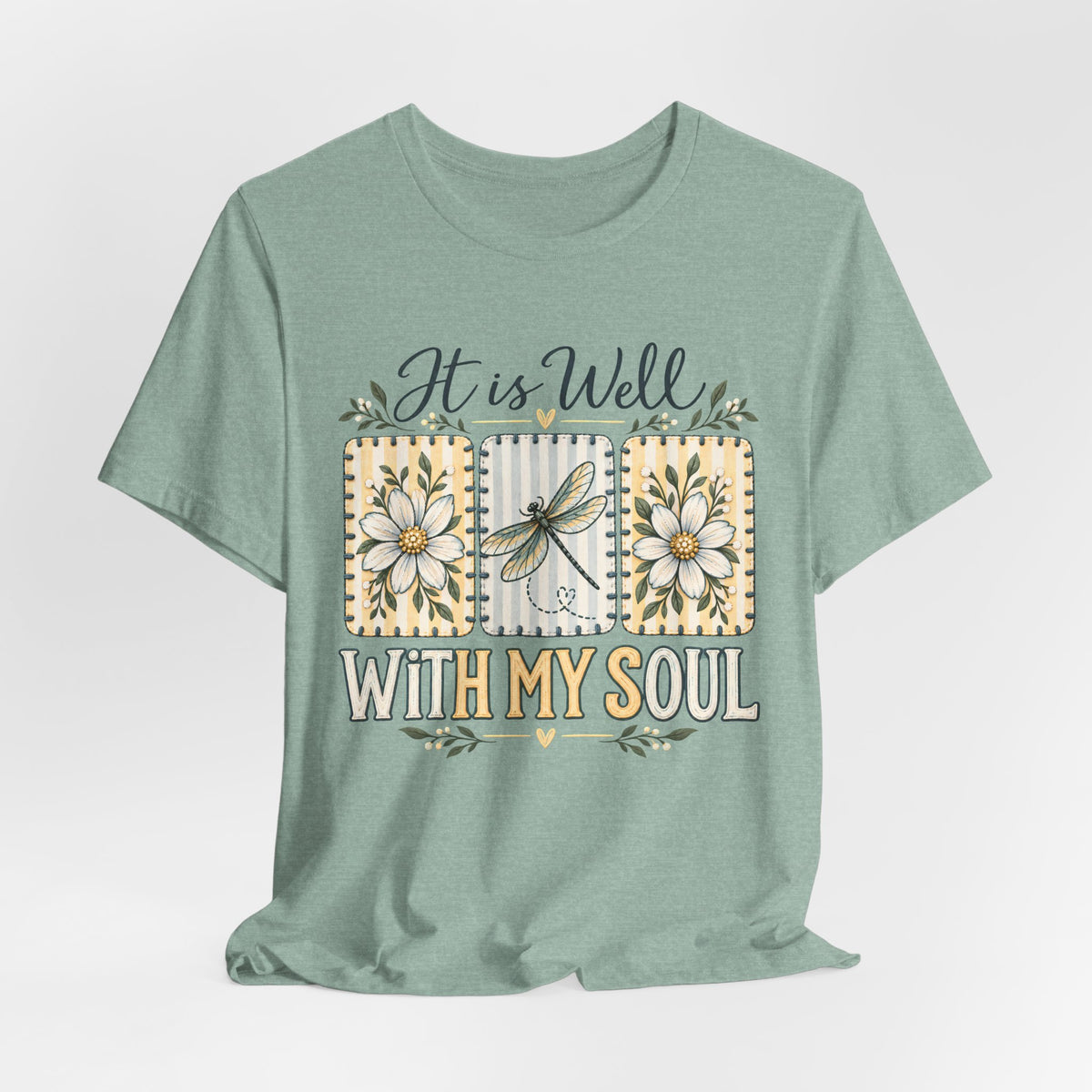It Is Well With My Soul T-Shirt, Floral Dragonfly Christian Faith Tee - 14991