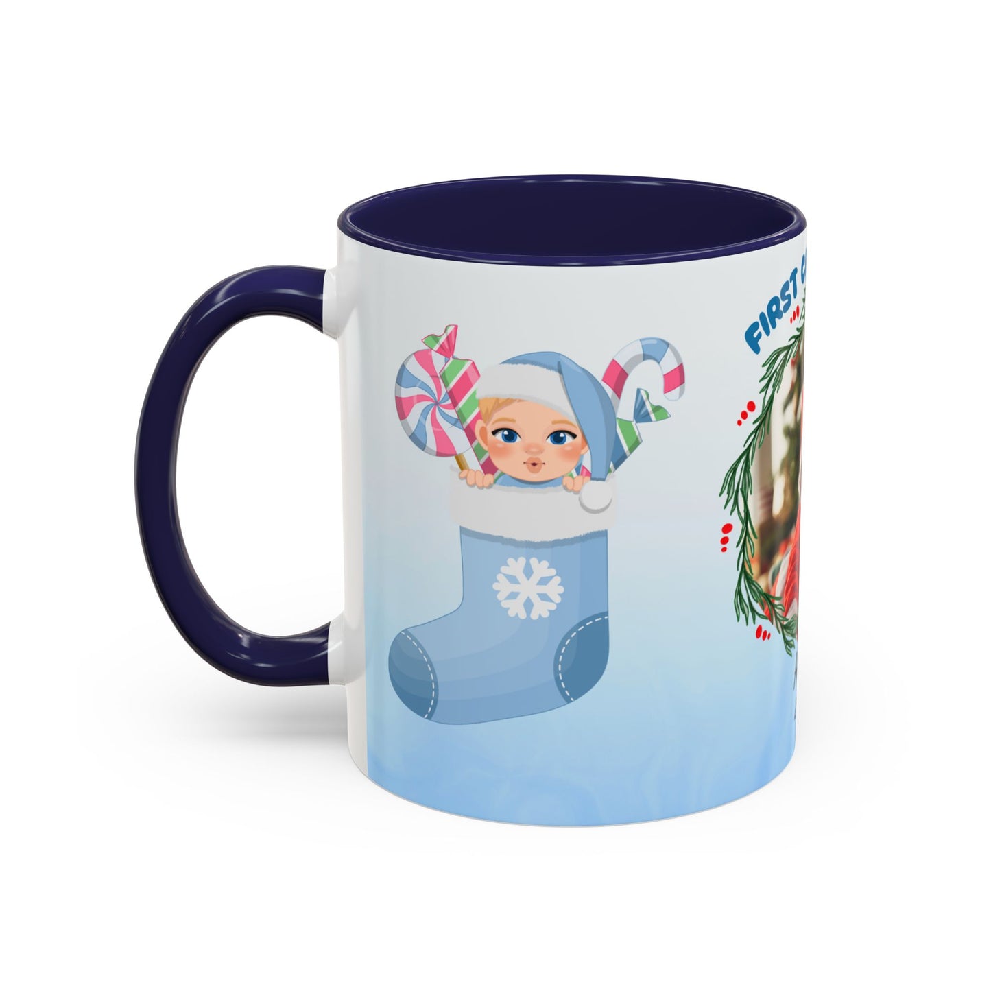 First Christmas, Baby Boy, Customizable - Accent Coffee Mug (11, 15oz) - 10073