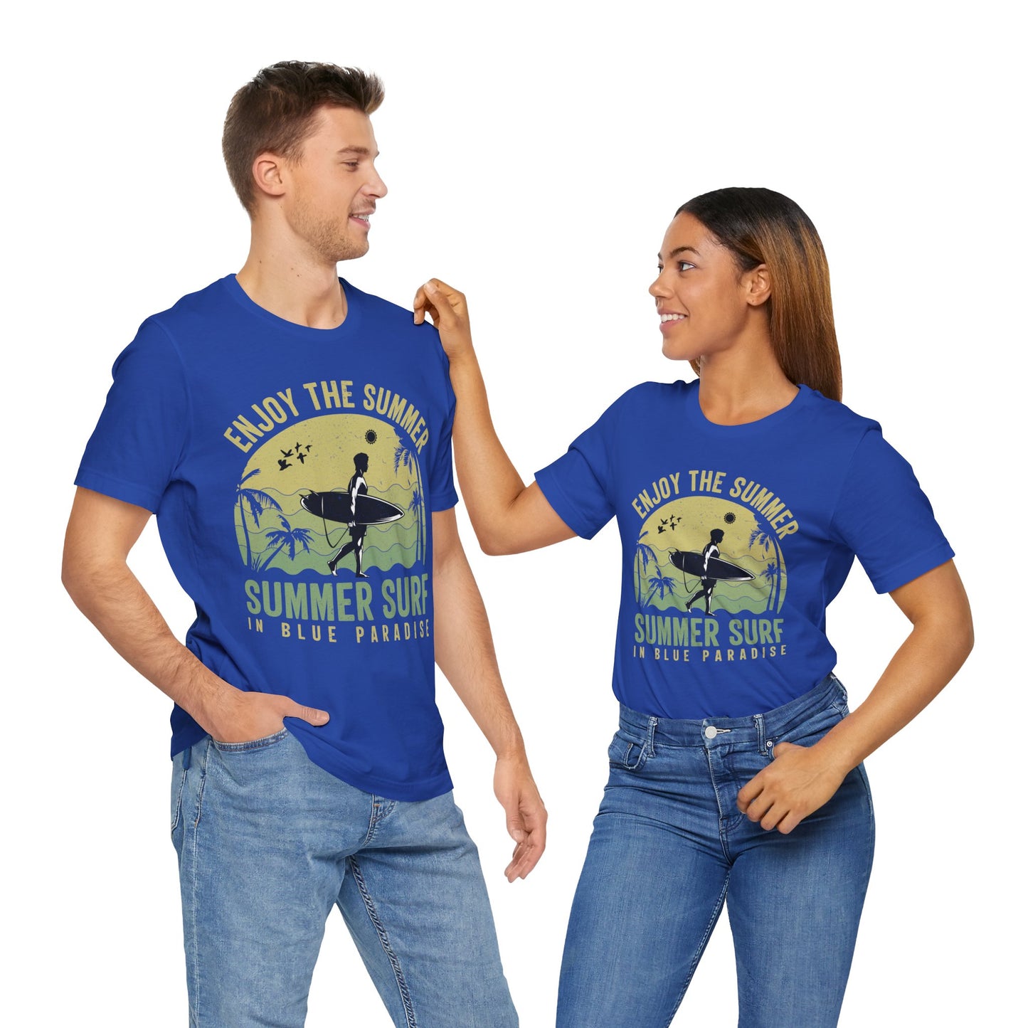 Enjoy The Summer, Summer Surf In Blue Paradise - Unisex Jersey Short Sleeve Tee - 13246