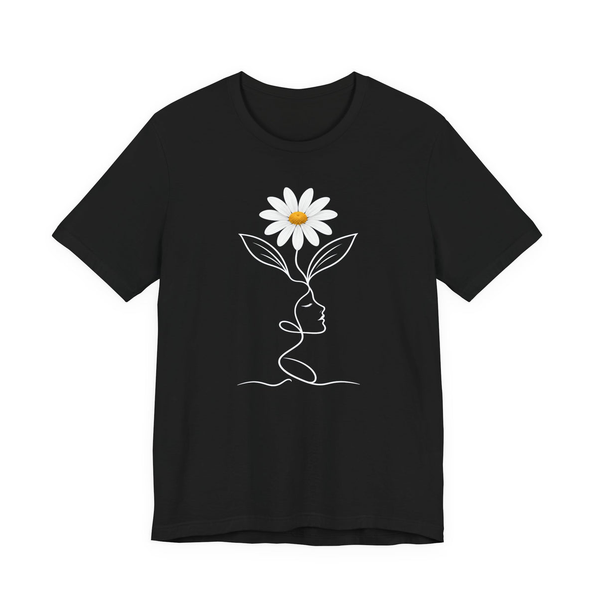 Daisy Woman Face T-Shirt, Minimalist Floral Line Art Tee - 14522