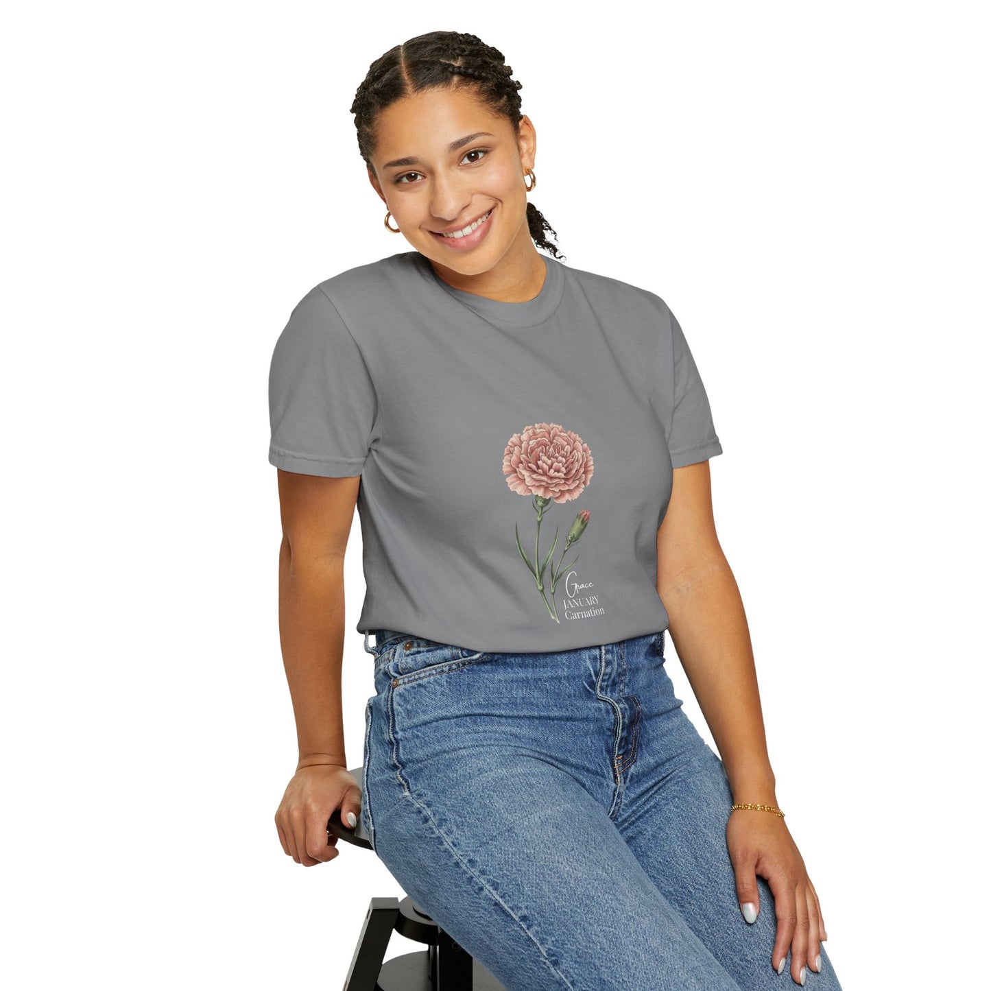January Carnation Birth Flower T-Shirt – Customizable - 14672