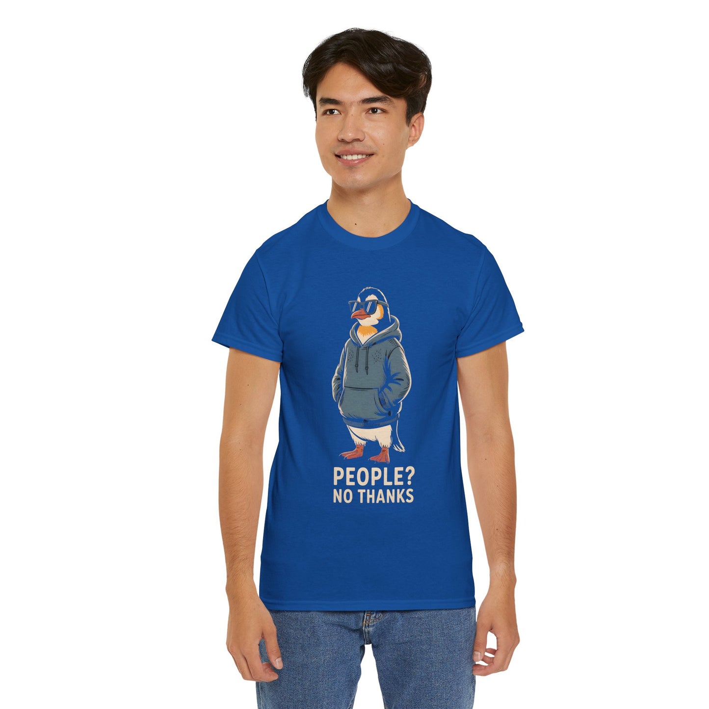 Funny Penguin T-Shirt – “People? No Thanks” Introvert Anti-Social Humor Tee Gift - 14847