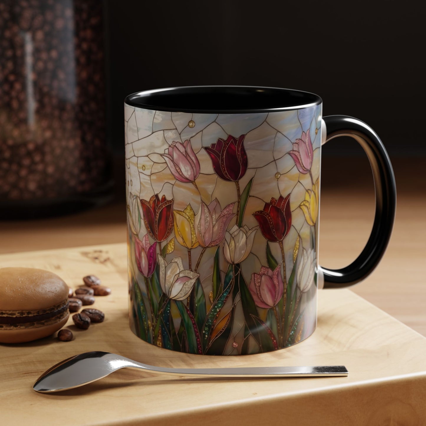 Tulip Stained Glass Accent Coffee Mug — Floral Spring Tea & Coffee Cup (11/15oz) - 14525