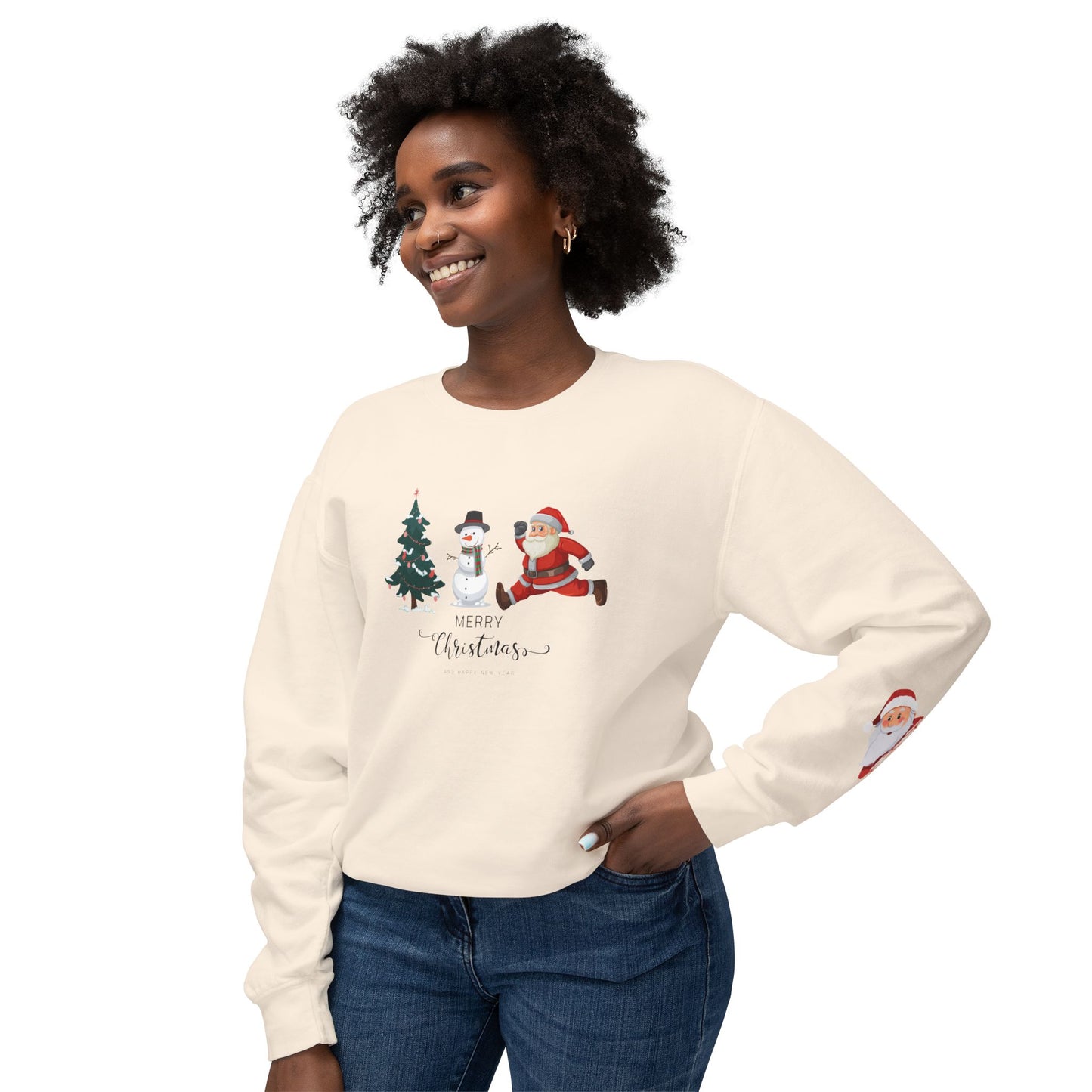 Christmas Tree, Snowman & Santa - Unisex Lightweight Crewneck Sweatshirt - 10392