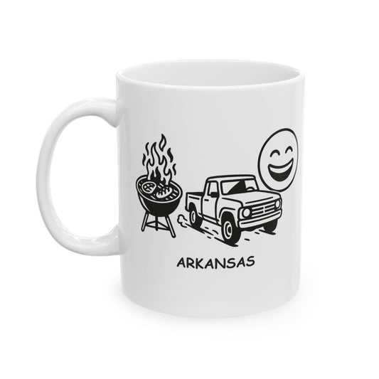 "Arkansas: The state where the BBQ is hot, the roads are dusty, and the smiles are wide." Ceramic Mug - 13349