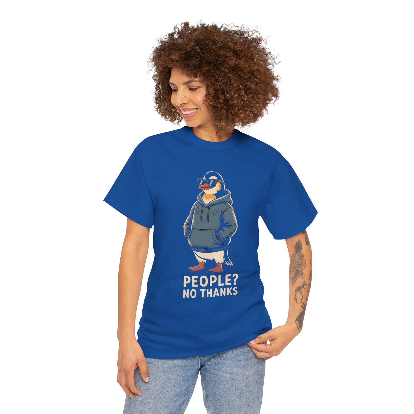 Funny Penguin T-Shirt – “People? No Thanks” Introvert Anti-Social Humor Tee Gift - 14847