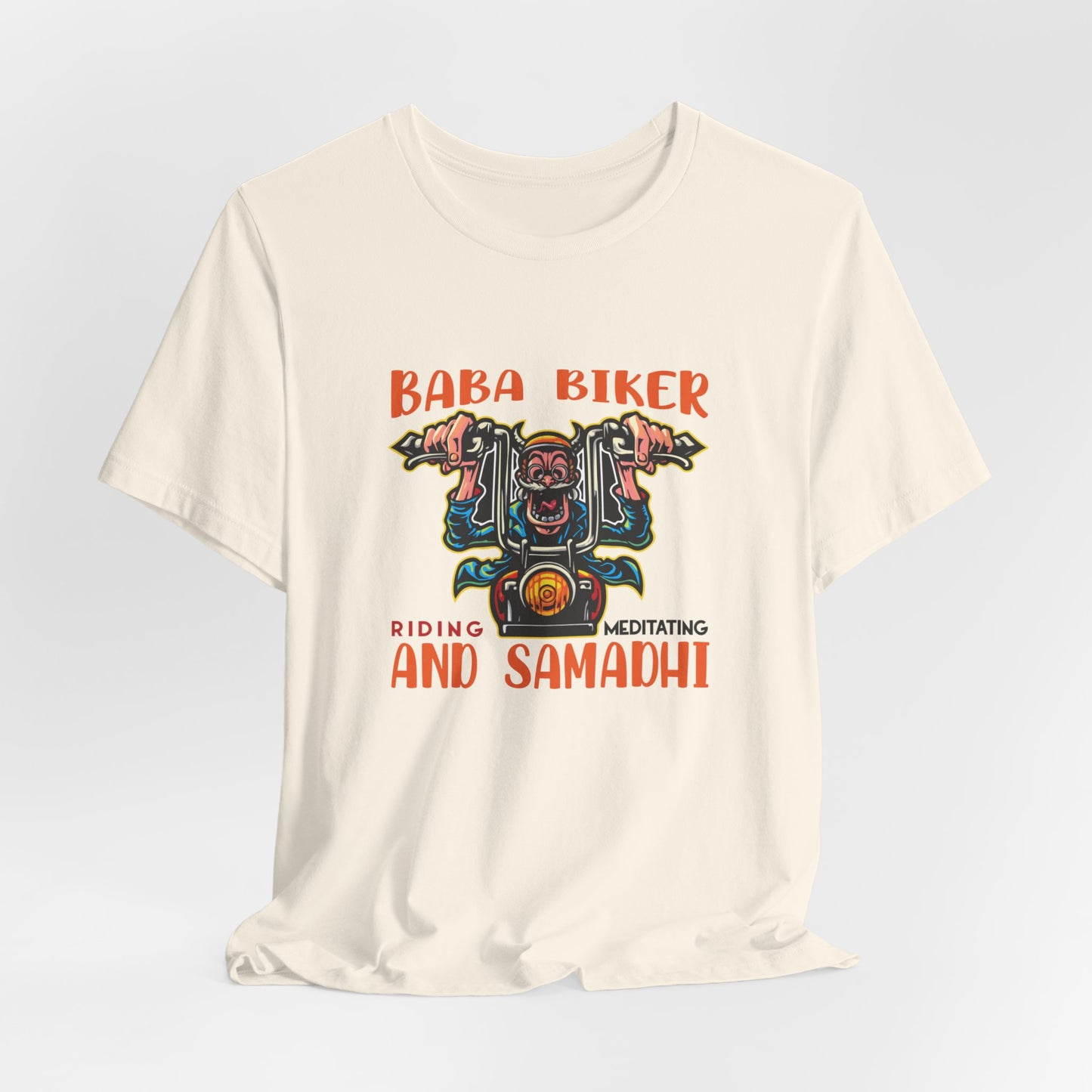 Baba Biker, Riding, Meditating and Samadhi - Unisex Jersey Short Sleeve Tee