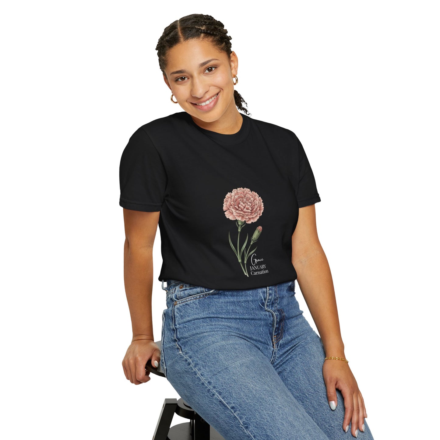 January Carnation Birth Flower T-Shirt – Customizable - 14672