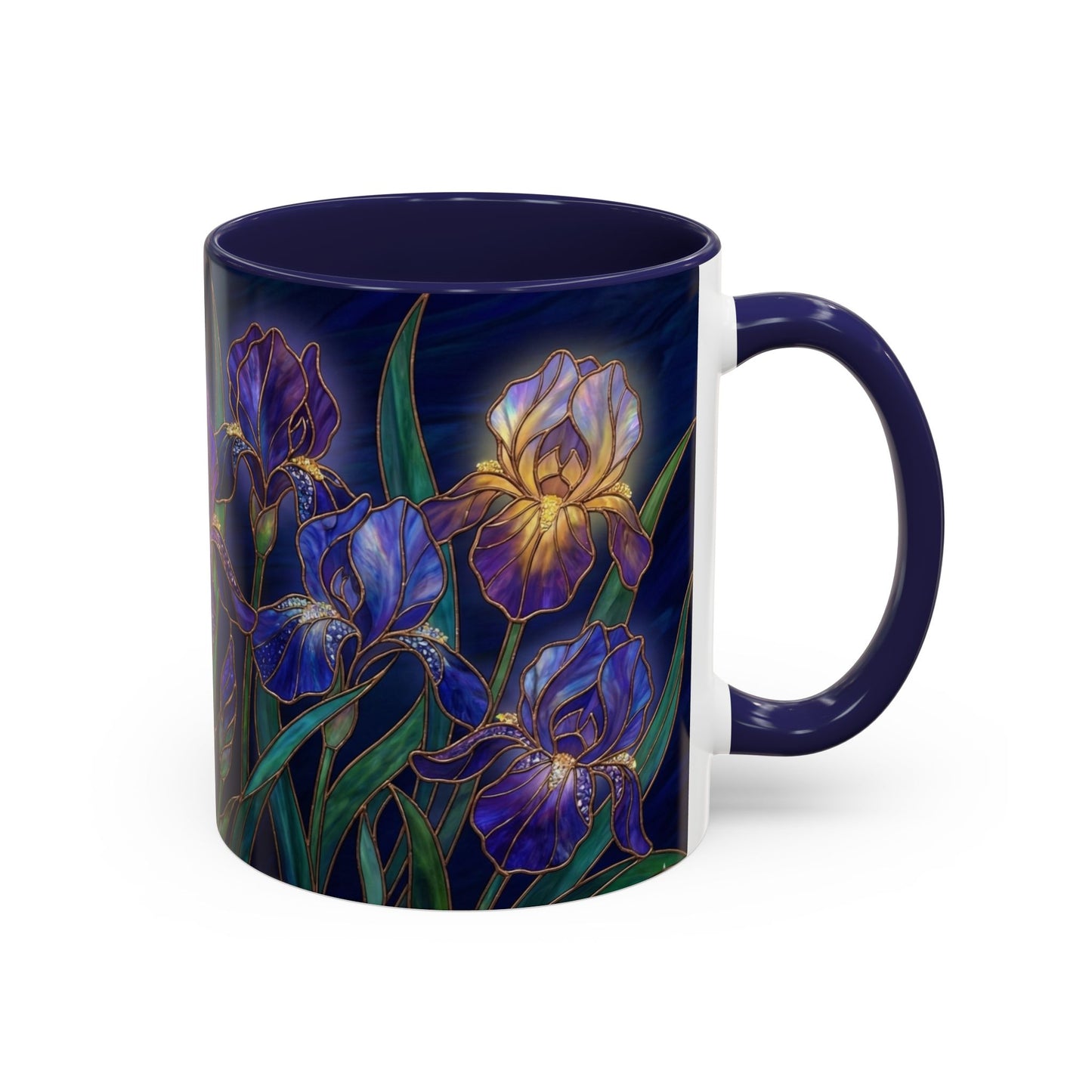 Iris Floral Accent Coffee Mug — Stained Glass Design 11/15oz - 14572