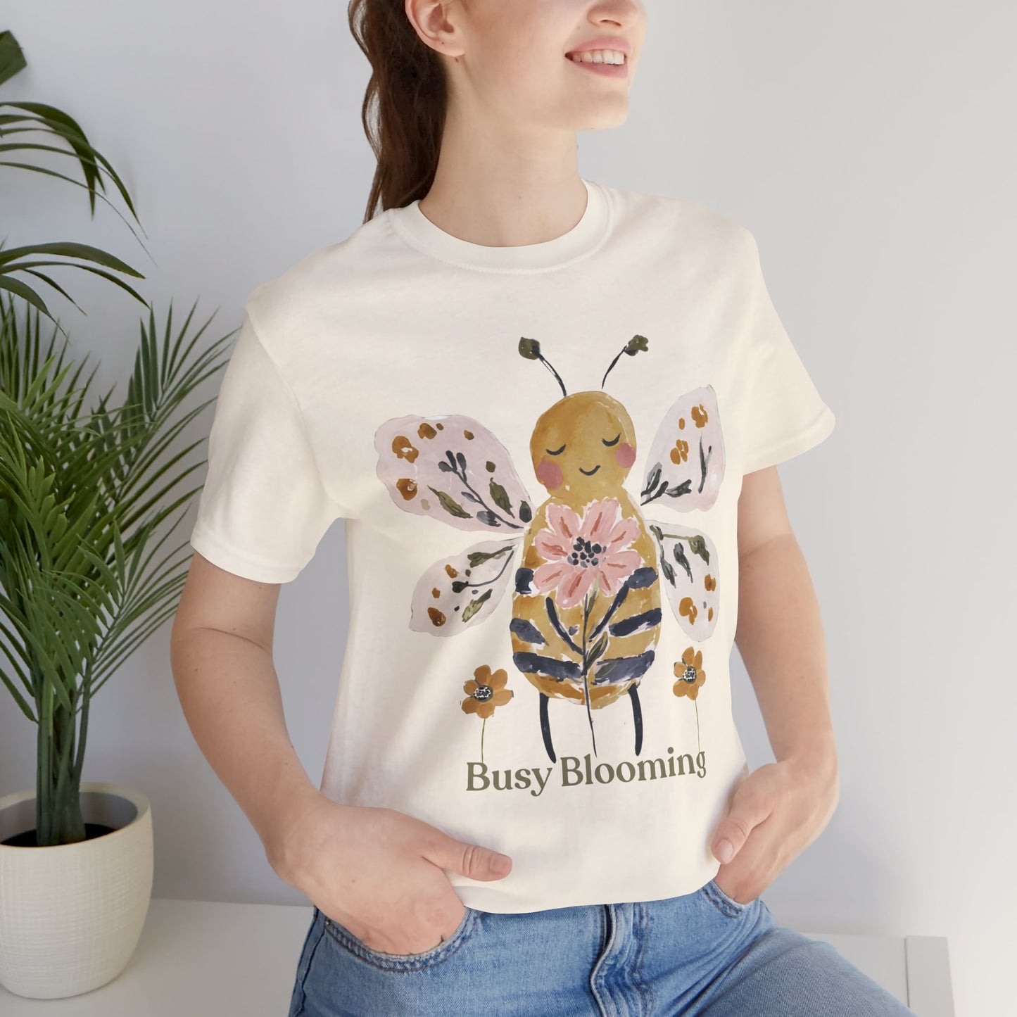 Busy Blooming Bee T-Shirt, Cute Watercolor Floral Bee Tee - 14960