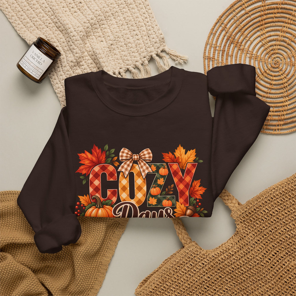 Cozy Days Sweatshirt,  Fall Pumpkin & Plaid Crewneck - 14525