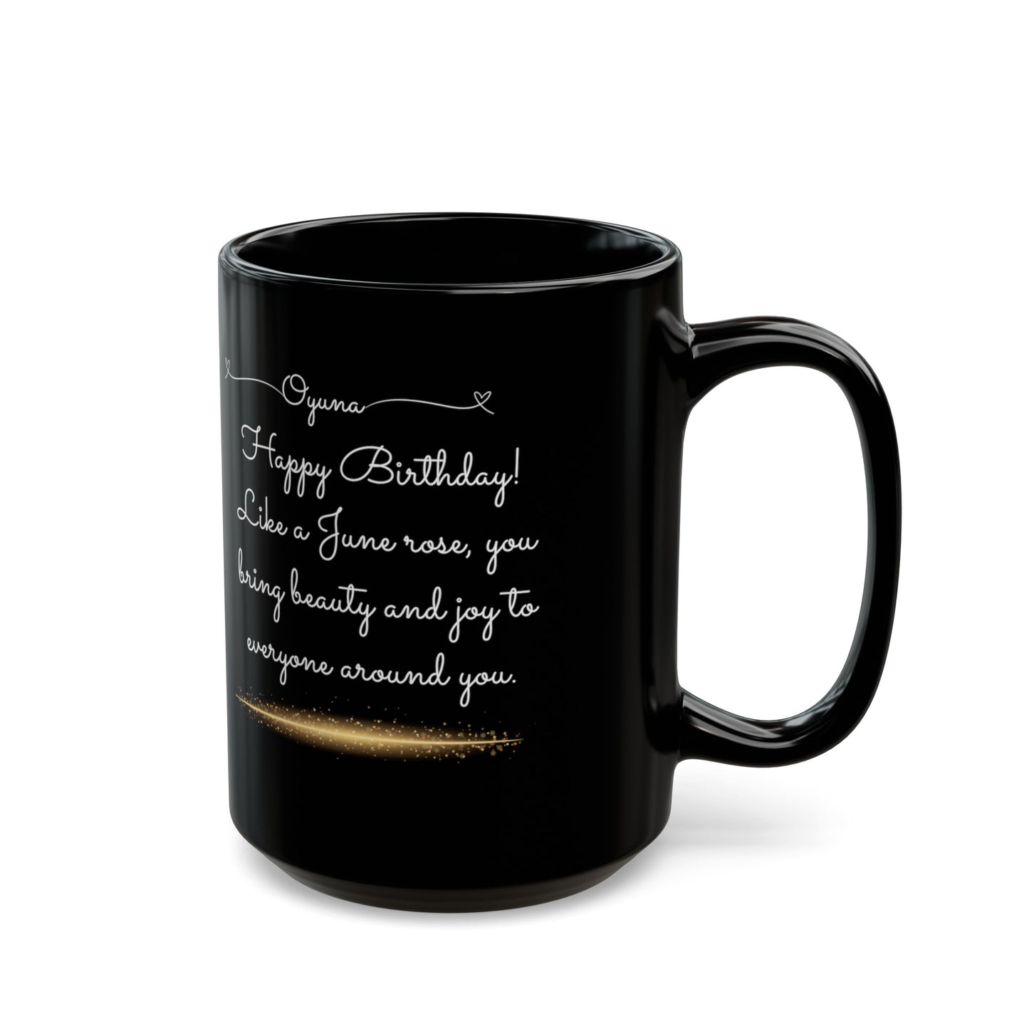 Happy Birthday, June, Rose, Customized Ceramic Black Mug (11oz, 15oz)