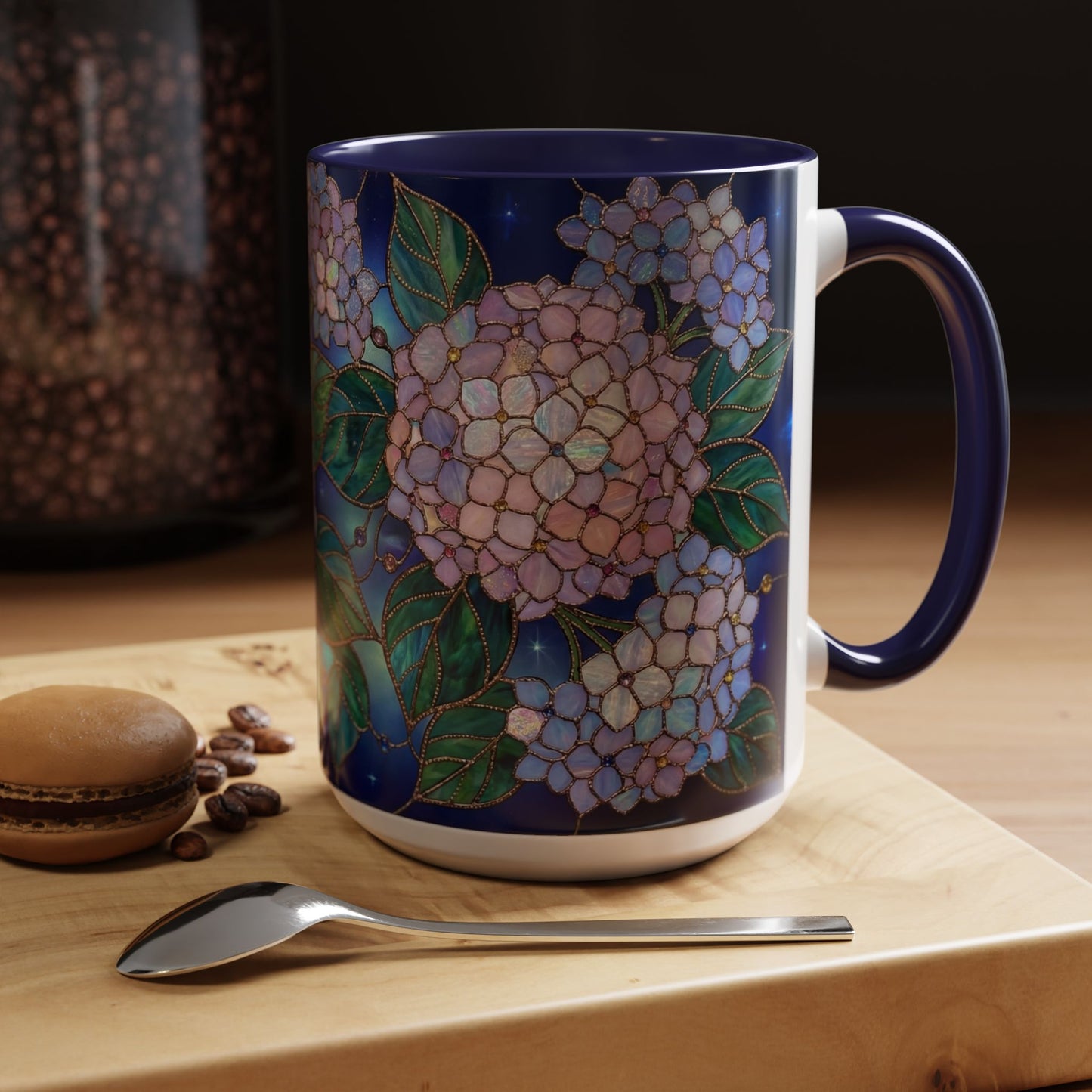 Hydrangea Floral Accent Coffee Mug — Stained Glass Design (11/15 oz) - 14571
