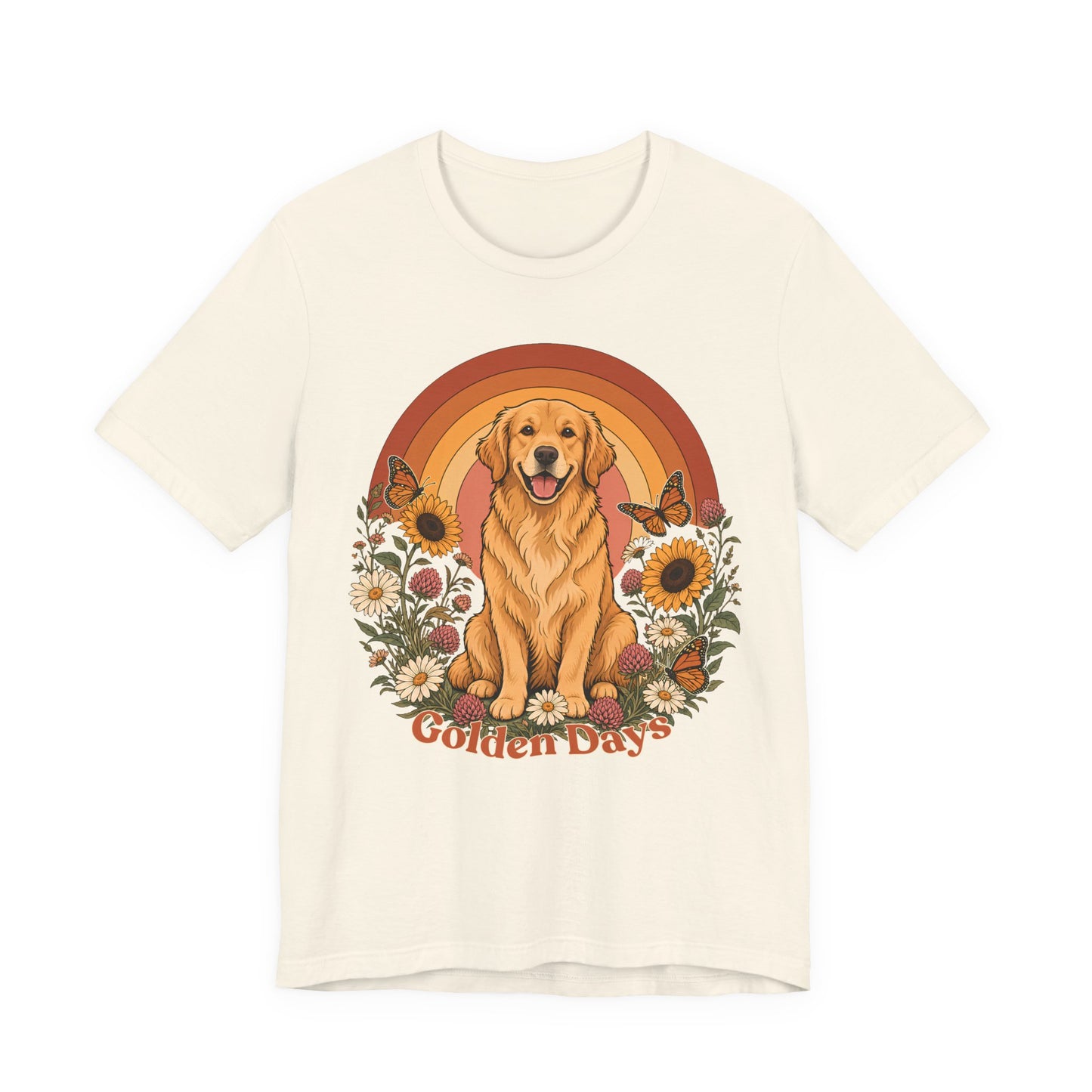 Golden Days Golden Retriever T-Shirt,  Retro Sunset Floral Dog Tee - 14969