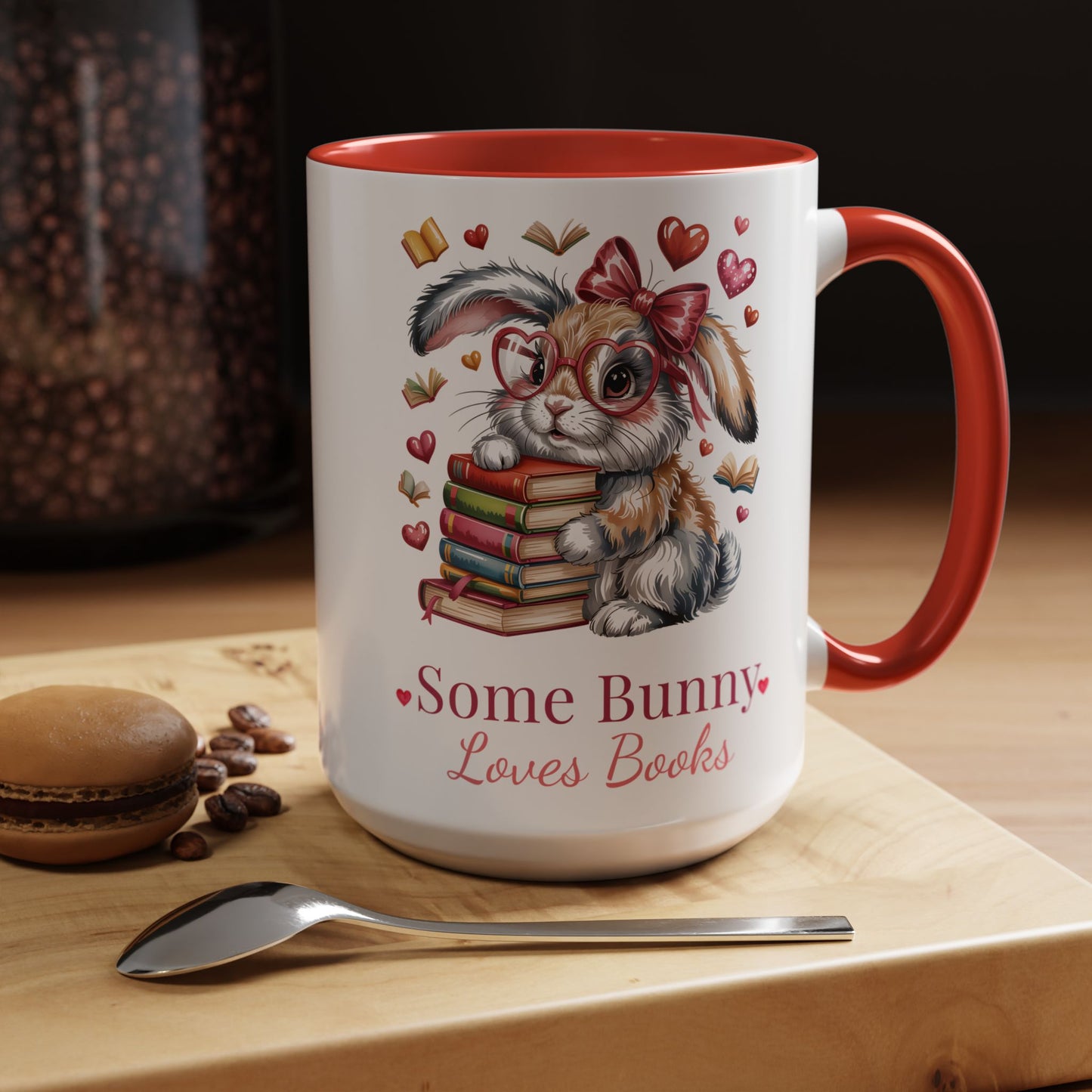 Some Bunny Loves Books Mug – Cute Book Lover Coffee Cup, Bunny Reading Gift for Teacher, Librarian or Reader (11oz / 15oz) - 14789