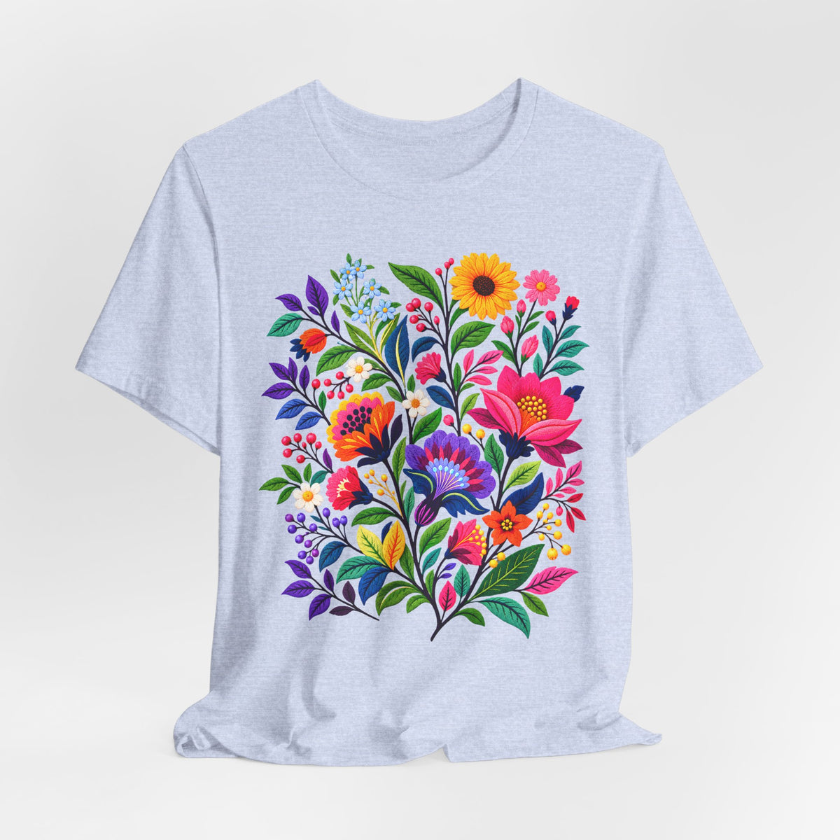 Bright Folk Art Floral T-Shirt, Colorful Flower Bouquet Tee - 14513