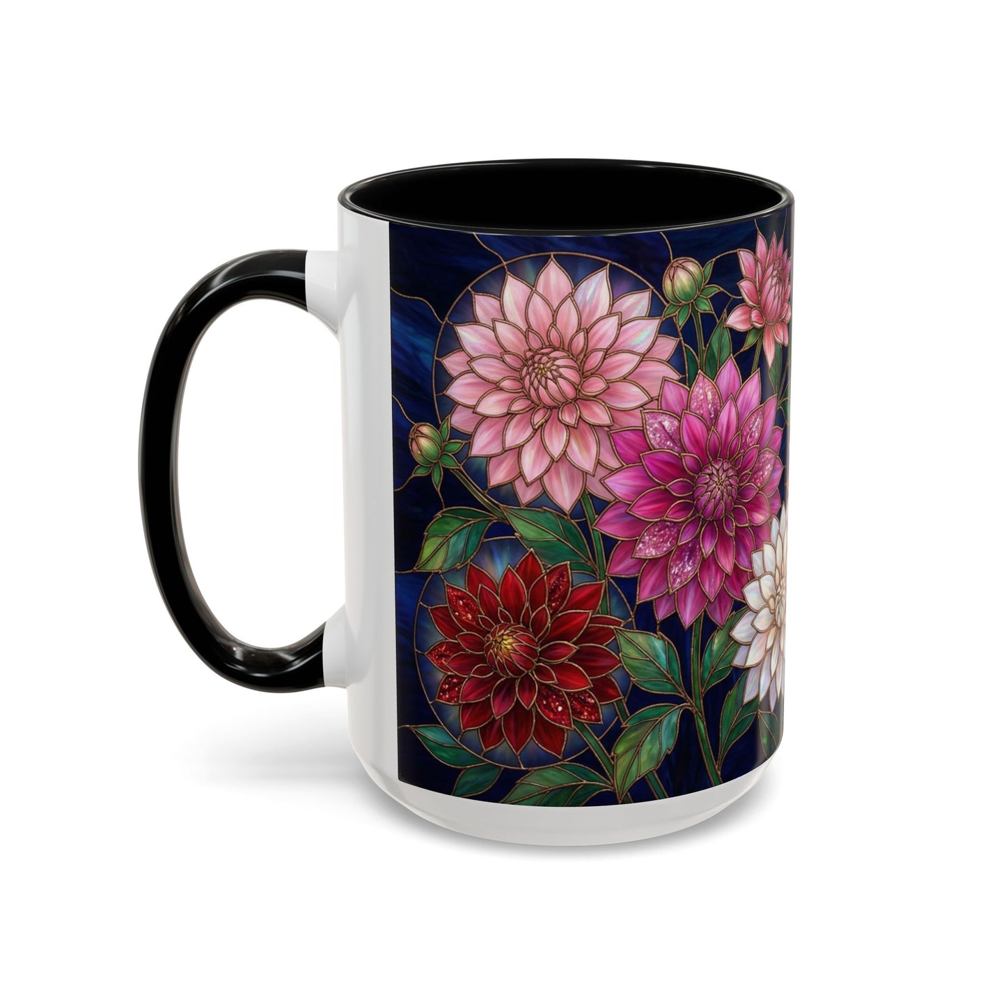 Dahlia Floral Accent Coffee Mug — Stained-Glass  Design (11/15oz) - 14562