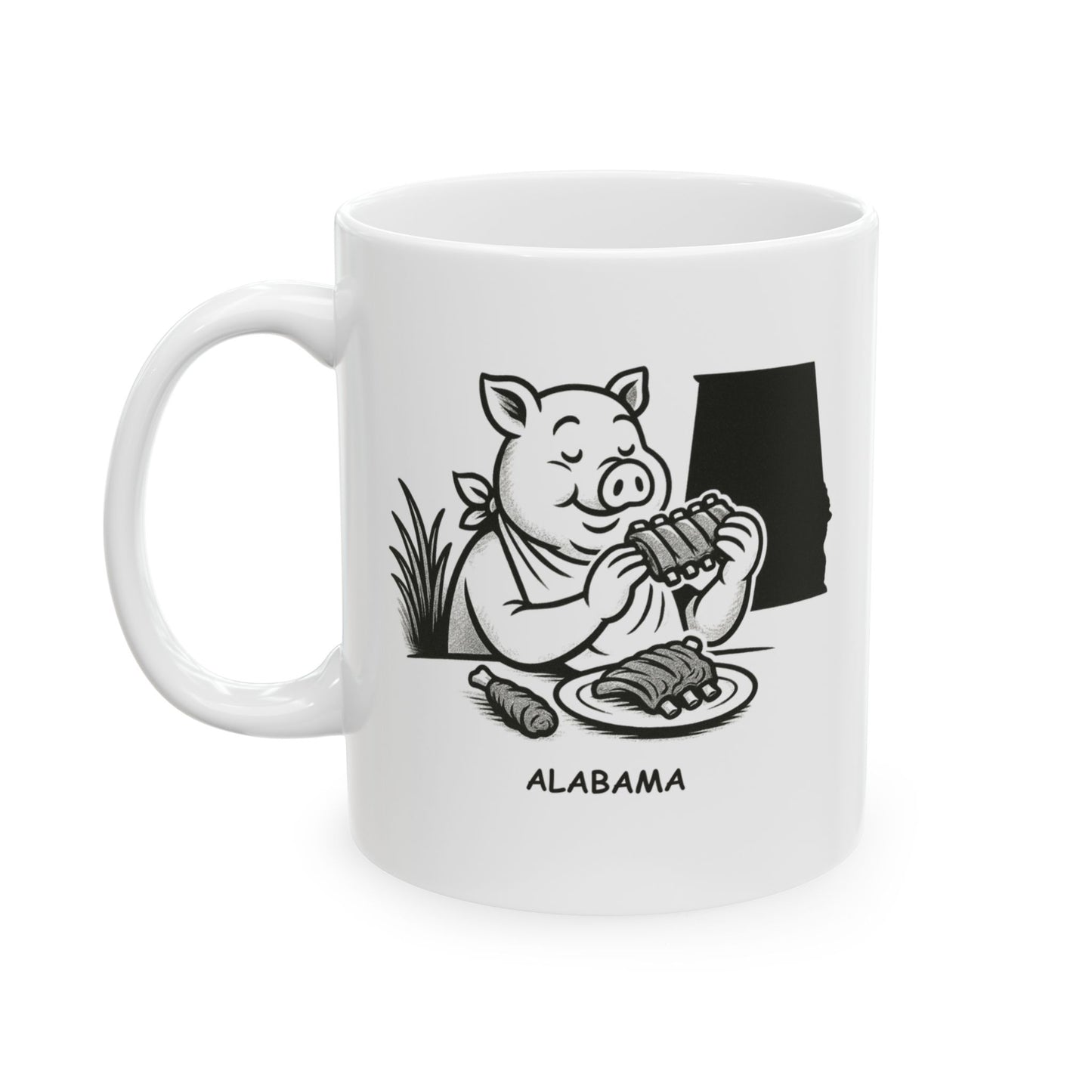 "Alabama: We don’t rush; we savor every moment (and every bite of BBQ)." Ceramic Mug - 11oz & 15oz | 12817