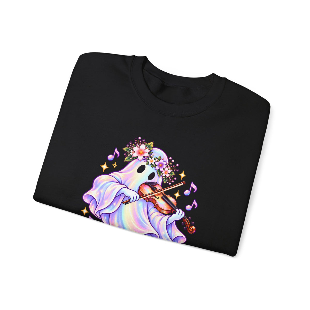 Ghost Violin Sweatshirt — Cute Floral Music Lover Crewneck - 14527