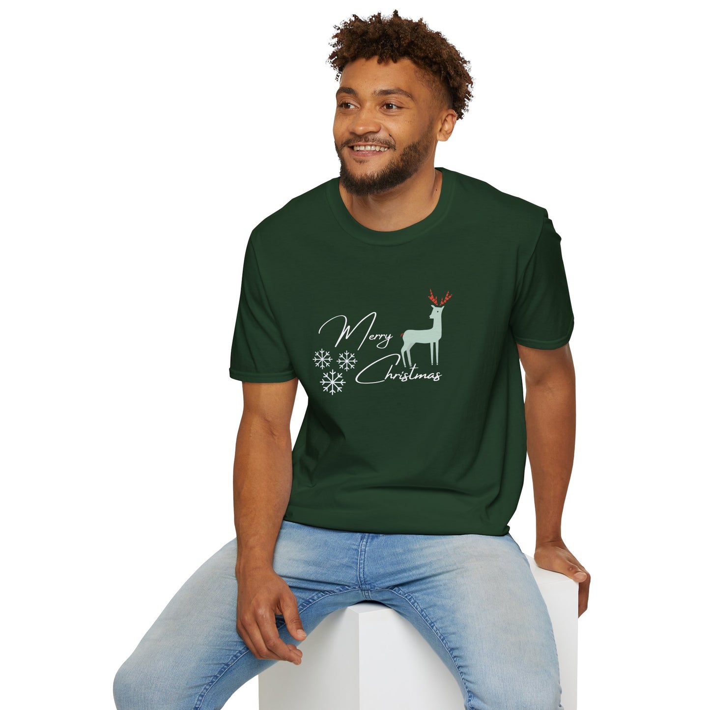 Reindeer, Merry Christmas - Unisex Softstyle T-Shirt - 10200