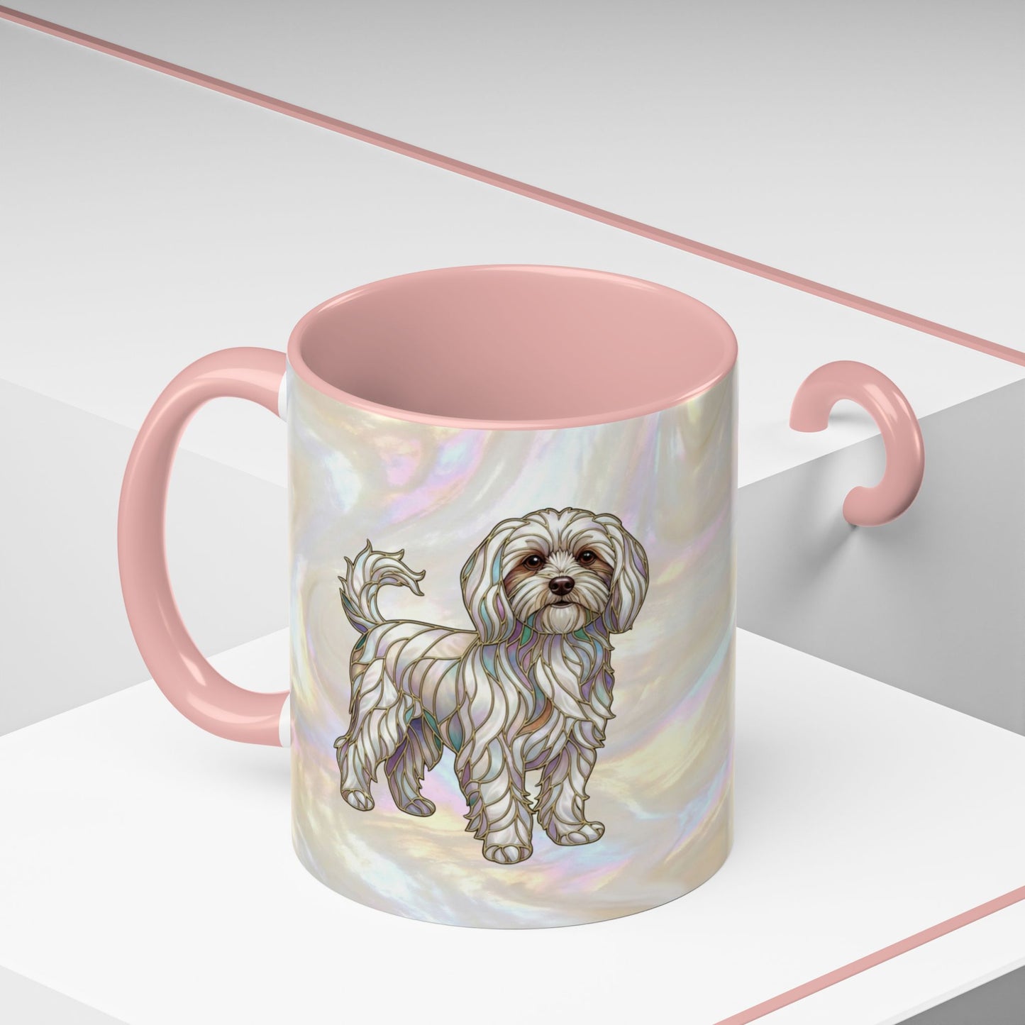 Maltese Dog Accent Coffee Mug – Stained Glass Design 11/15oz - 14642
