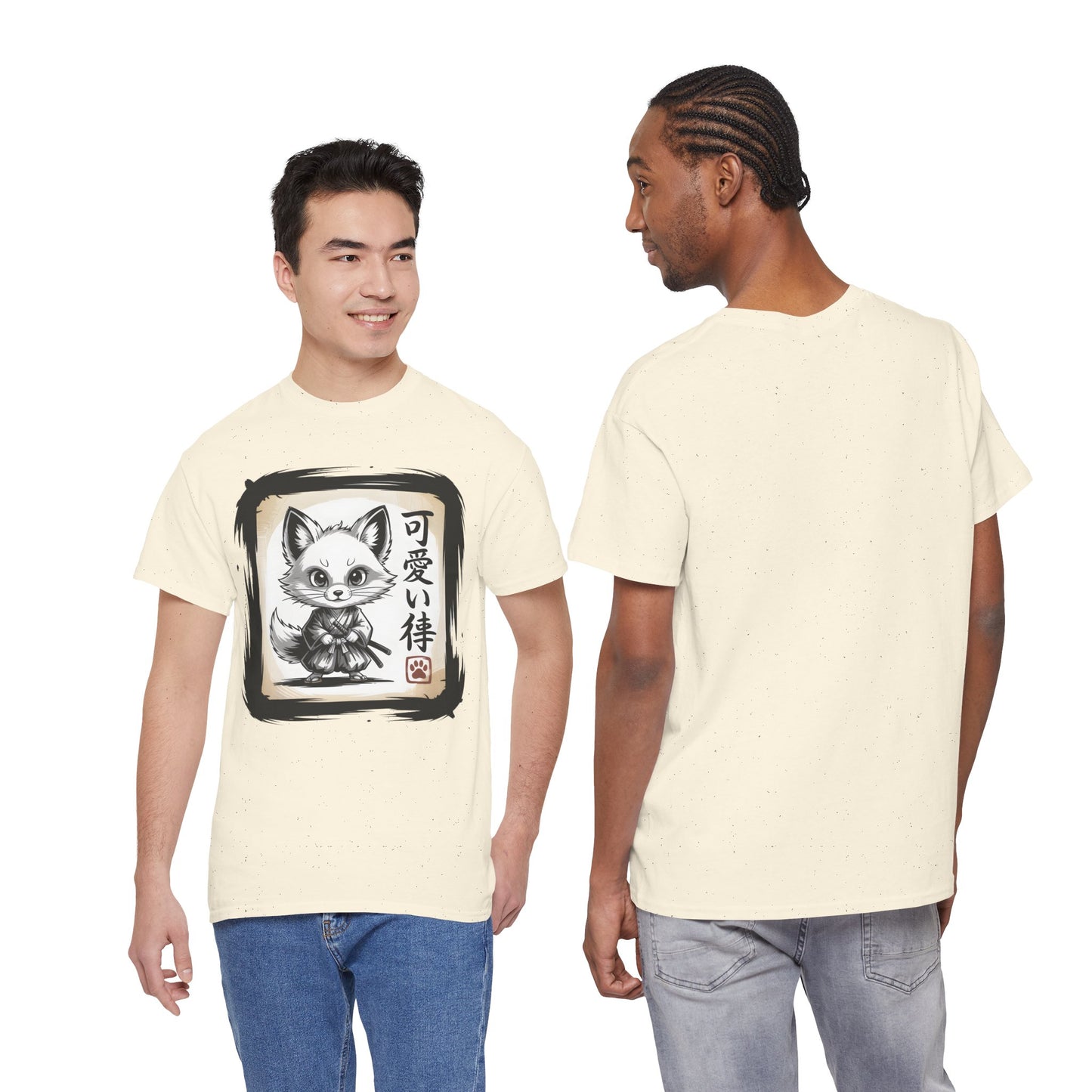 Fox Spirit Tee – Kawaii Fox Samurai with Japanese Calligraphy T-Shirt - 14911