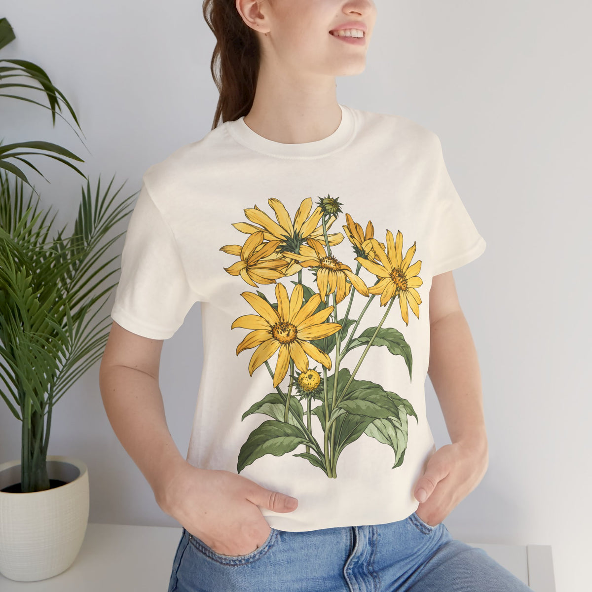 Yellow Daisy Botanical T-Shirt, Vintage Floral Garden Tee - 14503