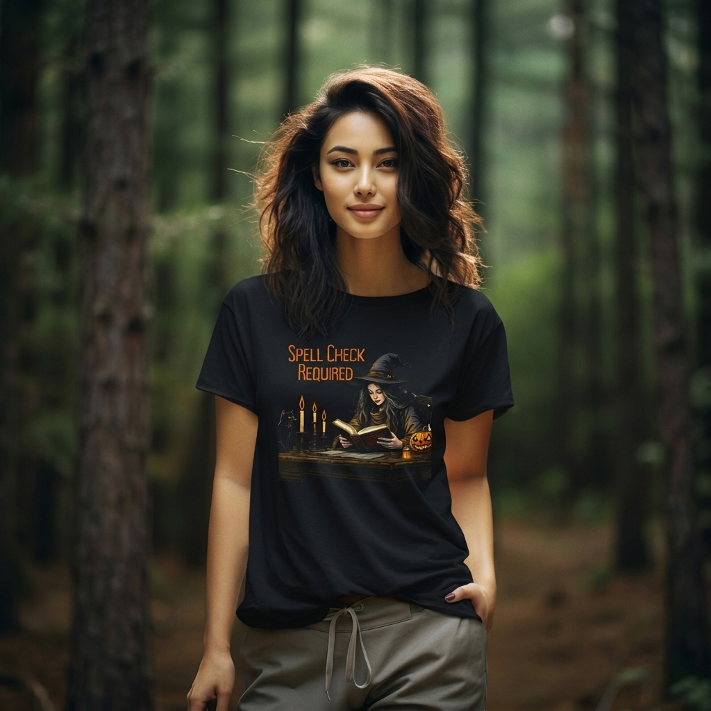 Spell Check Required Witch T-Shirt, Halloween Spellbook Reading Graphic Tee - 14936