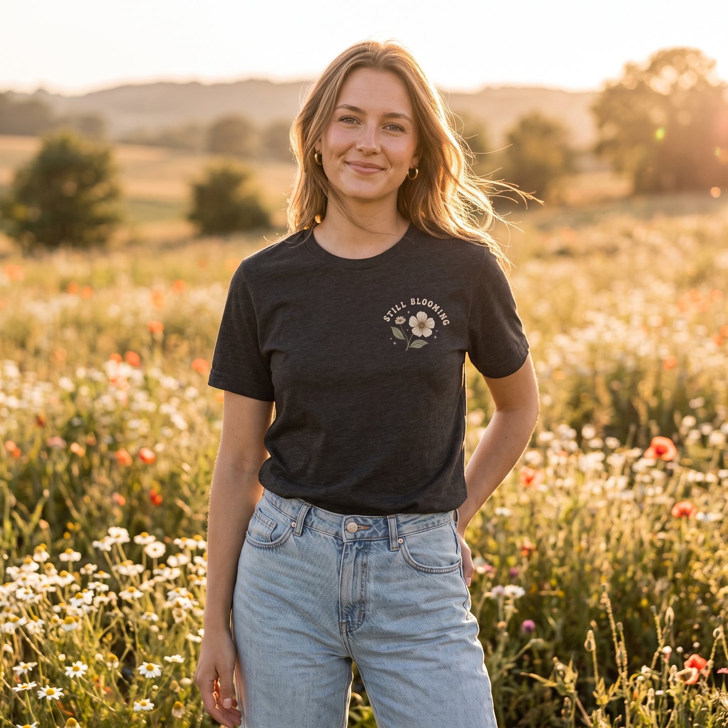 Still Blooming Floral T-Shirt, Retro Botanical Graphic Tee - 14956