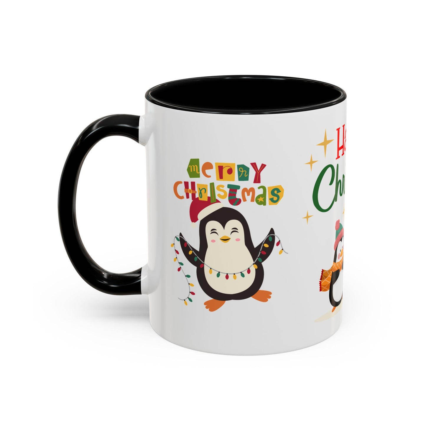 Penguins, Merry Christmas - Accent Coffee Mug (11, 15oz)