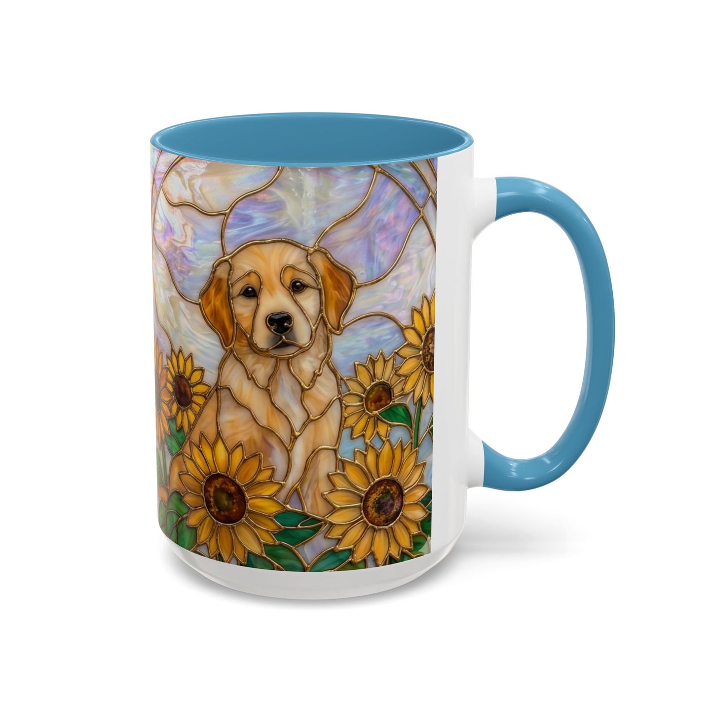Sunflower Golden Retriever P uppiesAccent Coffee Mug –  Stained Glass Design (11/15 oz) - 14527