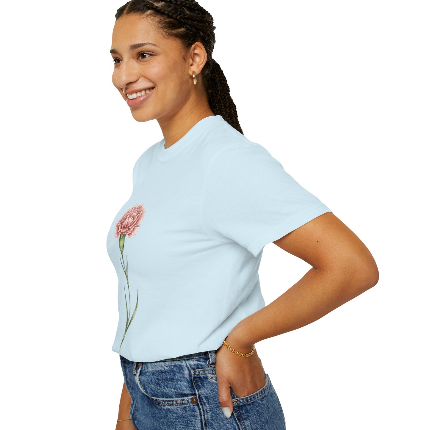 January Birth Flower Carnation T-Shirt – Heavyweight Garment-Dyed Tee - 14686
