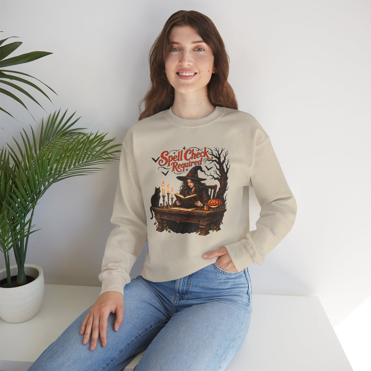 Spell Check Required Sweatshirt, Vintage Witch Halloween Crewneck - 14543