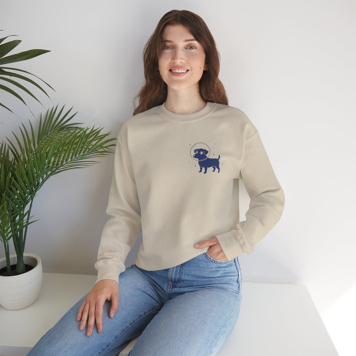Dog in Space Crewneck Sweatshirt – Space Puppy Graphic Pullover - 14678