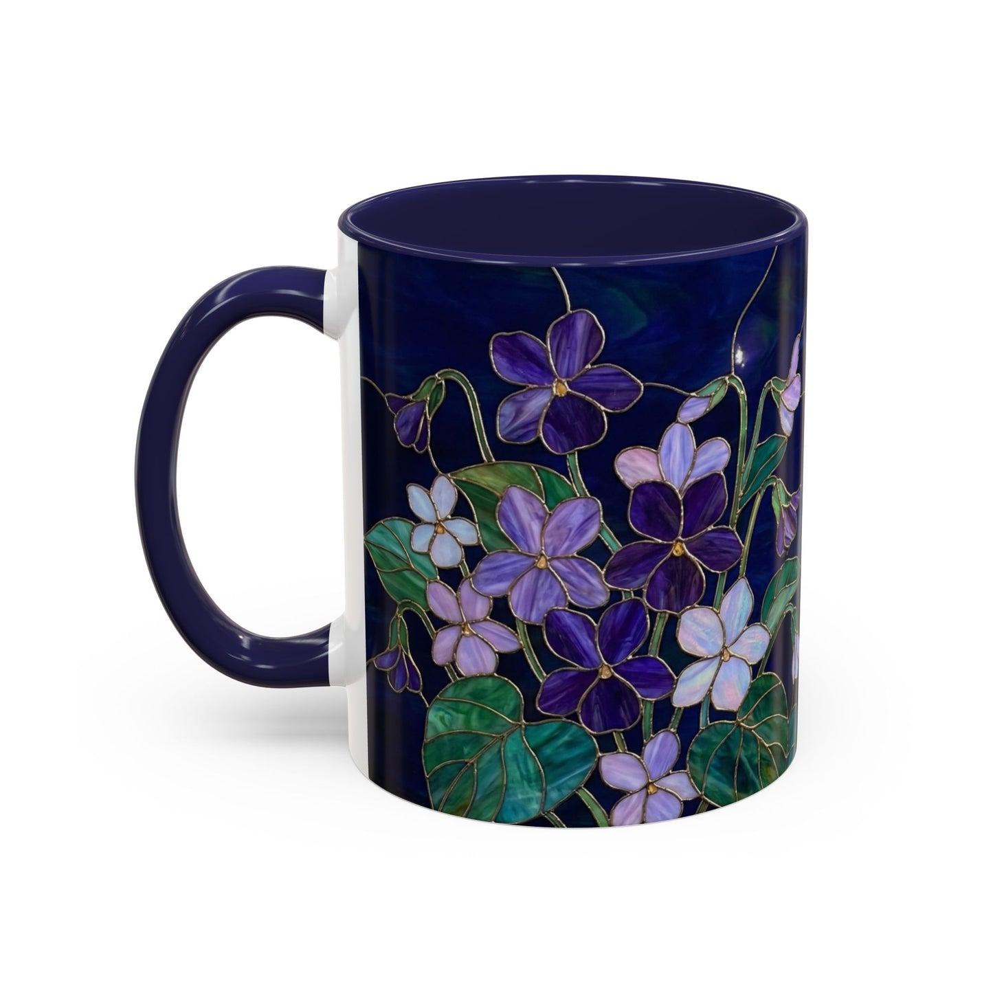 Violet Floral Accent Coffee Mug — Stained Glass Design (11/15oz) - 14588
