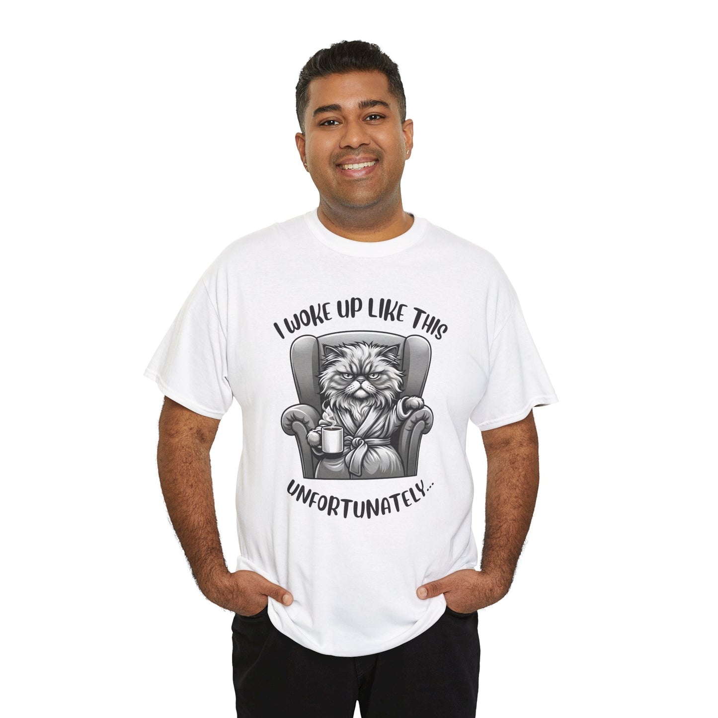 Funny Grumpy Cat T-Shirt – “I Woke Up Like This… Unfortunately” Graphic Tee- 14843
